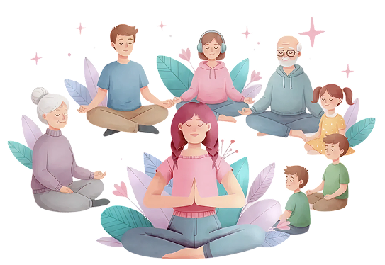 A family of different ages sitting together in a calm circle